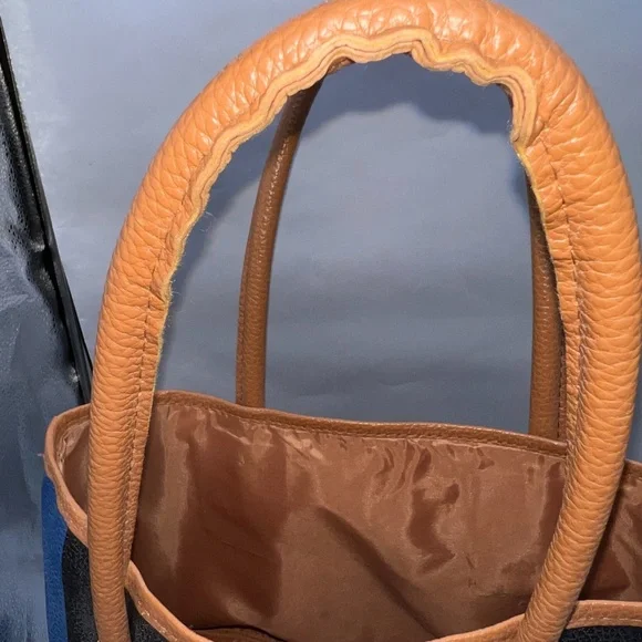 Gently Used Neiman Marcus Blue, Black, Brown Pebble Texture  Faux Leather Tote - Picture 6 of 9